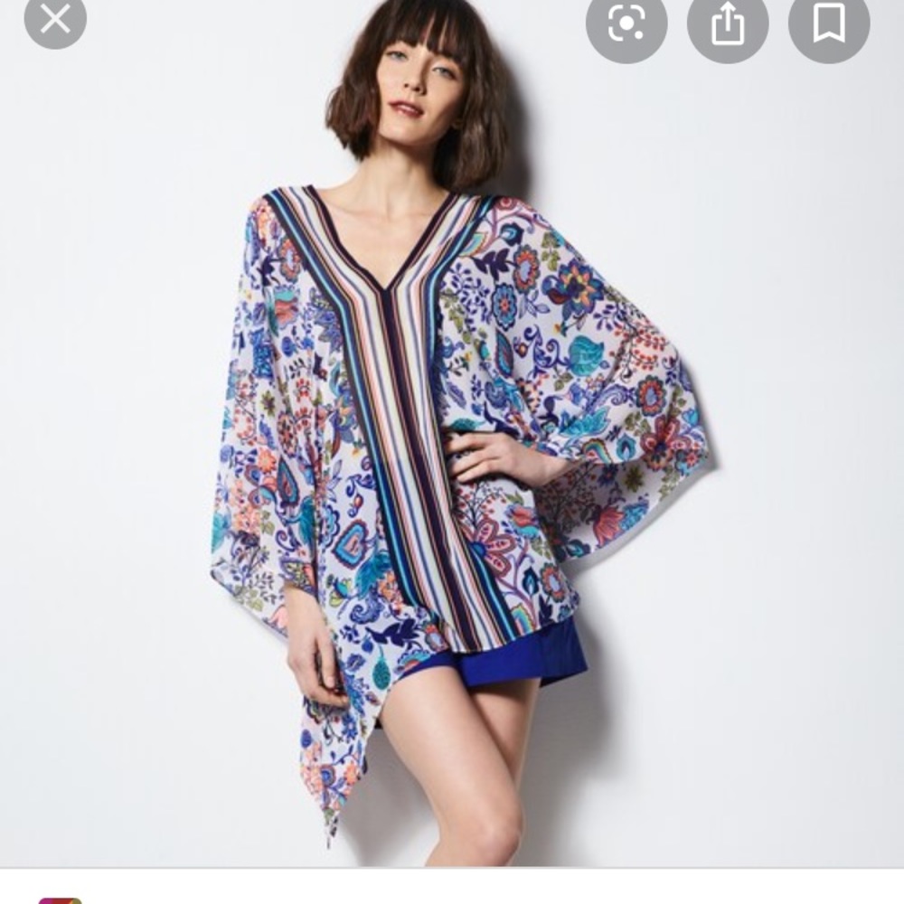 Milly Floral Stripe V-Neck Tunic in Blue, Purple, Pink